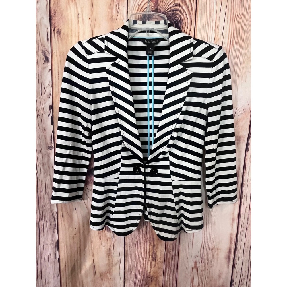 White House Black Market Striped Black and White Women's Blazer Size 0
